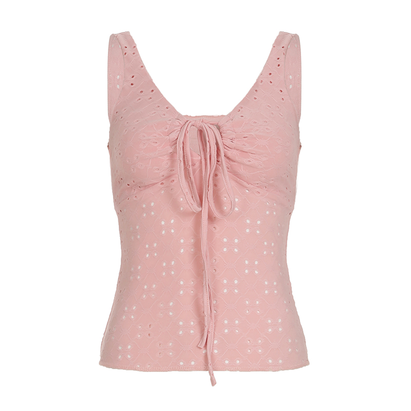 Hot Girl Solid Color Strap Hollow Textured Camisole - Versatile Slim Fit Waist-Defining Top for Y2K and Korean Style Fashion Hot Girl Solid Color Strap Hollow Textured Camisole - Versatile Slim Fit Waist-Defining Top for Y2K and Korean Style Fashion