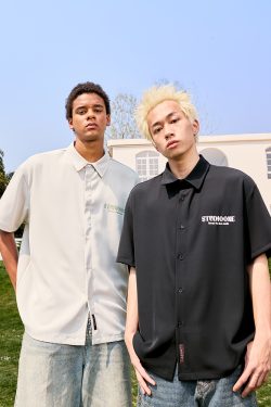 Ice Silk Short Sleeve Shirt - American Vintage Draped Letter Design, Unisex Thin Style, Trendy 2025 Look, Cool Feel Fashion