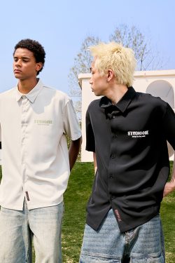 Ice Silk Short Sleeve Shirt - American Vintage Draped Letter Design, Unisex Thin Style, Trendy 2025 Look, Cool Feel Fashion