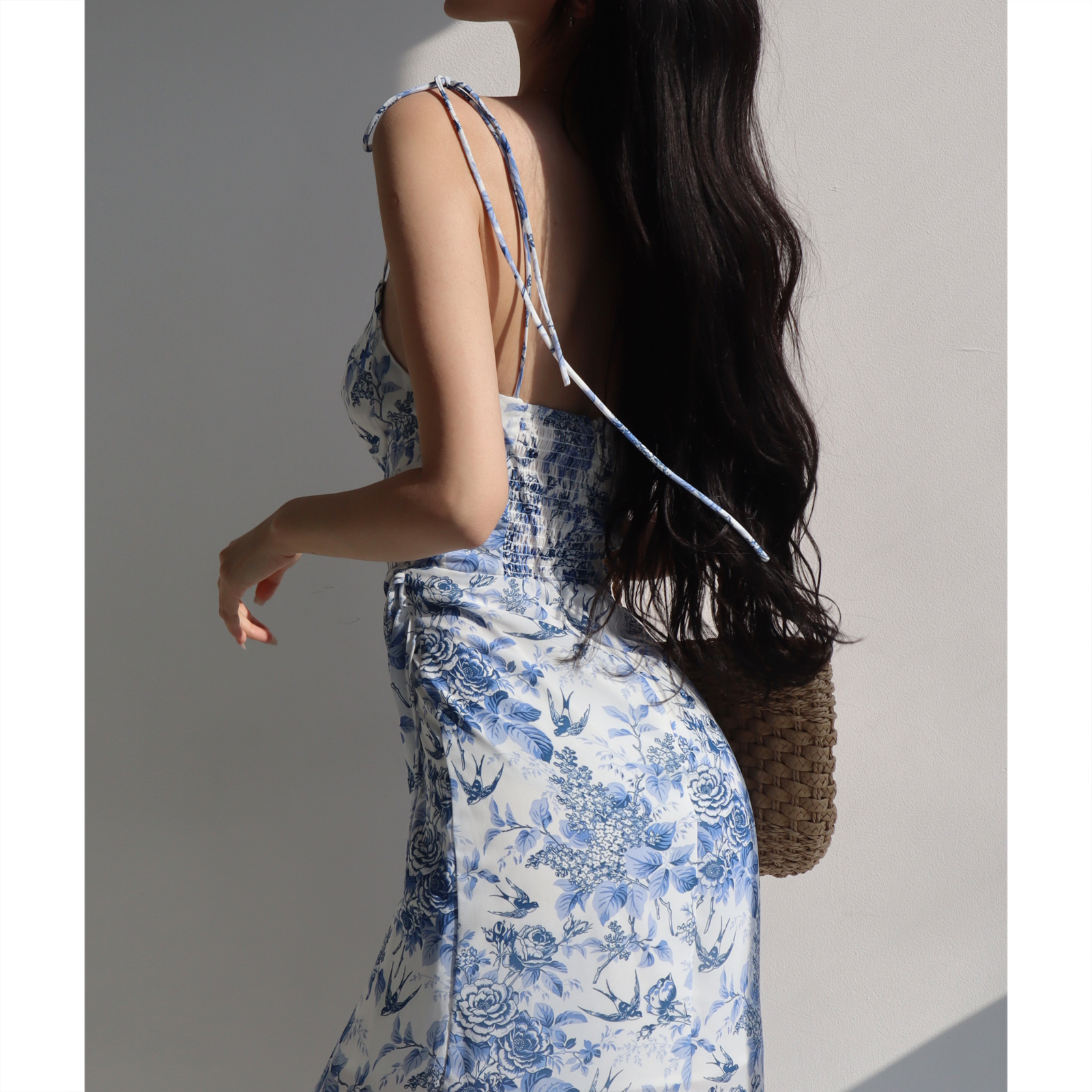 Ink Blue High-Waisted Camisole Dress - Vintage French Style, Slimming Side-Slit, Sexy Vacation Long Dress Ink Blue High-Waisted Camisole Dress - Vintage French Style, Slimming Side-Slit, Sexy Vacation Long Dress