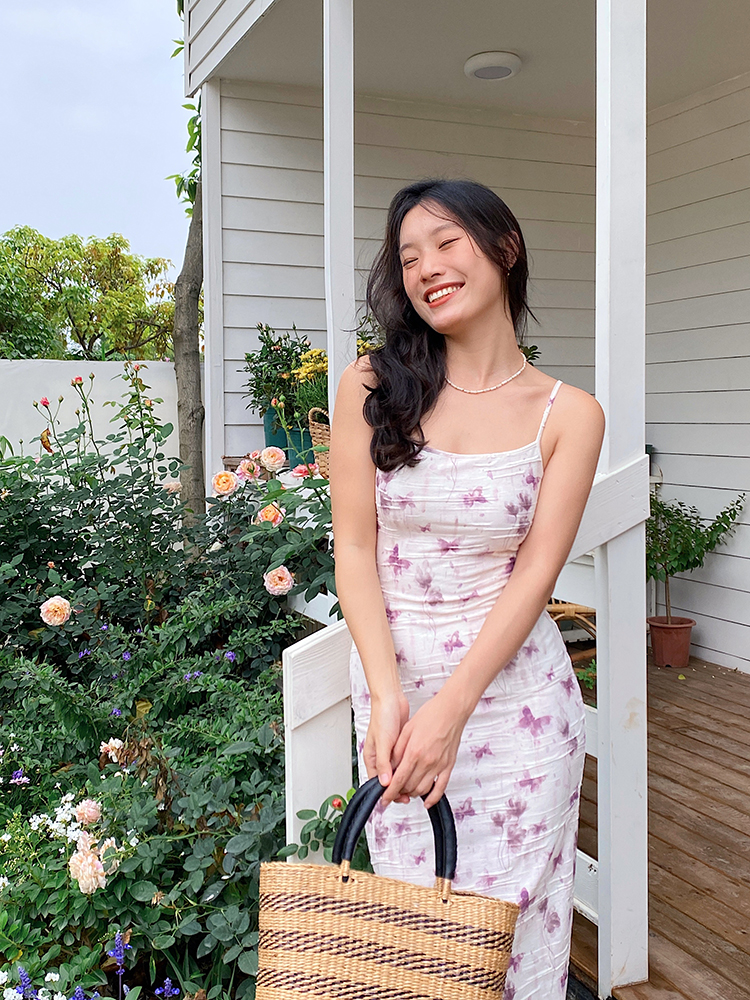 Ink Wash Butterfly Print Backless Bodycon Camisole Dress - Slim Sexy Fitted Style for 90s Y2K Fashion Lovers Ink Wash Butterfly Print Backless Bodycon Camisole Dress - Slim Sexy Fitted Style for 90s Y2K Fashion Lovers