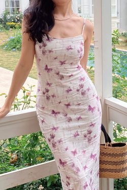 Ink Wash Butterfly Print Backless Bodycon Camisole Dress - Slim Sexy Fitted Style for 90s Y2K Fashion Lovers