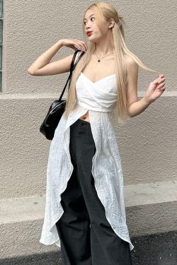 Irregular Flowing Strap White Camisole - Backless Beach Top for Women - Sexy Vacation Style Summer Wear