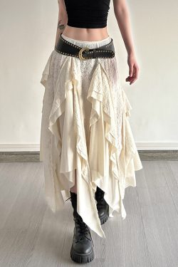 Irregular Vintage Holiday Style Lace Splicing A-Line Half Skirt - Slimming Versatile Long Skirt for Effortless Chic Looks