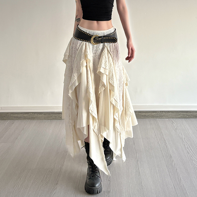 Irregular Vintage Holiday Style Lace Splicing A-Line Half Skirt - Slimming Versatile Long Skirt for Effortless Chic Looks Irregular Vintage Holiday Style Lace Splicing A-Line Half Skirt - Slimming Versatile Long Skirt for Effortless Chic Looks