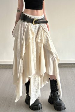 Irregular Vintage Holiday Style Lace Splicing A-Line Half Skirt - Slimming Versatile Long Skirt for Effortless Chic Looks