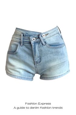 Irregular Washed Denim Shorts with Double Buckle for Women – Sexy Slim Fit Buttock-Hugging Hot Pants for Autumn & Winter Style