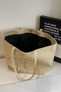 Japanese Harajuku Canvas Tote Bag for Women - 2025 Embroidered Letter Design, Large Capacity, Stylish Commuting & Shopping Bag