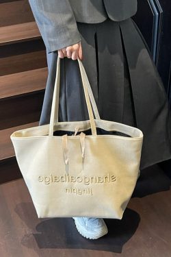 Japanese Harajuku Canvas Tote Bag for Women - 2025 Embroidered Letter Design, Large Capacity, Stylish Commuting & Shopping Bag