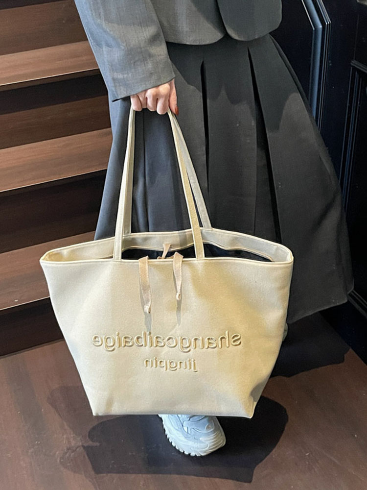 Japanese Harajuku Canvas Tote Bag for Women - 2025 Embroidered Letter Design, Large Capacity, Stylish Commuting & Shopping Bag Japanese Harajuku Canvas Tote Bag for Women - 2025 Embroidered Letter Design, Large Capacity, Stylish Commuting & Shopping Bag