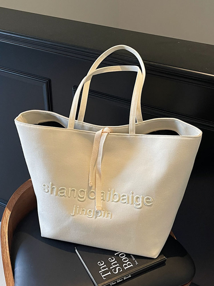 Japanese Harajuku Canvas Tote Bag for Women - 2025 Embroidered Letter Design, Large Capacity, Stylish Commuting & Shopping Bag Japanese Harajuku Canvas Tote Bag for Women - 2025 Embroidered Letter Design, Large Capacity, Stylish Commuting & Shopping Bag