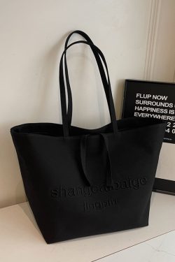Japanese Harajuku Canvas Tote Bag for Women - 2025 Embroidered Letter Design, Large Capacity, Stylish Commuting & Shopping Bag