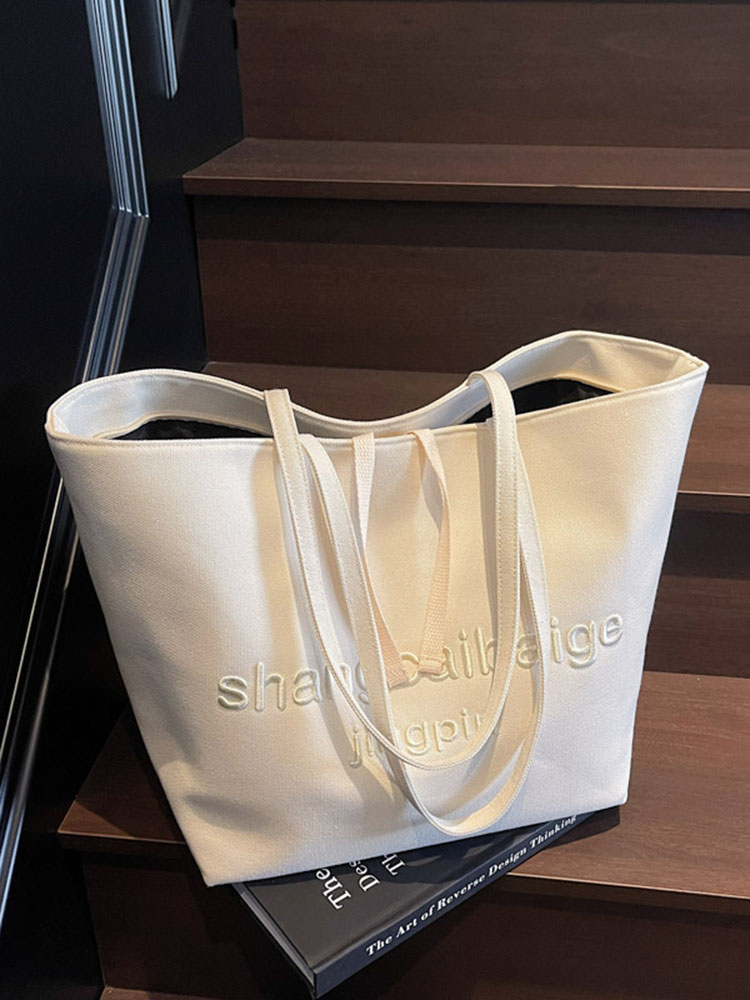 Japanese Harajuku Canvas Tote Bag for Women - 2025 Embroidered Letter Design, Large Capacity, Stylish Commuting & Shopping Bag Japanese Harajuku Canvas Tote Bag for Women - 2025 Embroidered Letter Design, Large Capacity, Stylish Commuting & Shopping Bag