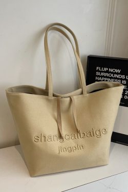 Japanese Harajuku Canvas Tote Bag for Women - 2025 Embroidered Letter Design, Large Capacity, Stylish Commuting & Shopping Bag