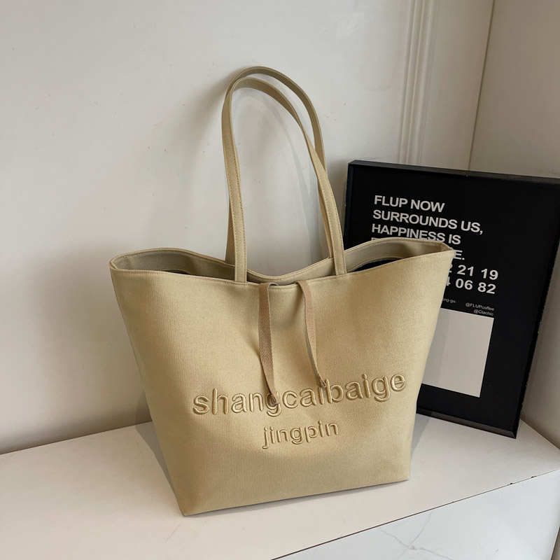 Japanese Harajuku Canvas Tote Bag for Women - 2025 Embroidered Letter Design, Large Capacity, Stylish Commuting & Shopping Bag Japanese Harajuku Canvas Tote Bag for Women - 2025 Embroidered Letter Design, Large Capacity, Stylish Commuting & Shopping Bag