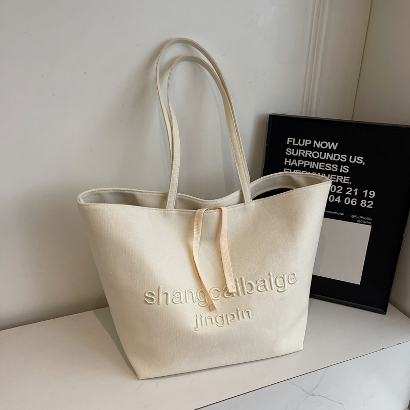 Japanese Harajuku Canvas Tote Bag for Women - 2025 Embroidered Letter Design, Large Capacity, Stylish Commuting & Shopping Bag Japanese Harajuku Canvas Tote Bag for Women - 2025 Embroidered Letter Design, Large Capacity, Stylish Commuting & Shopping Bag