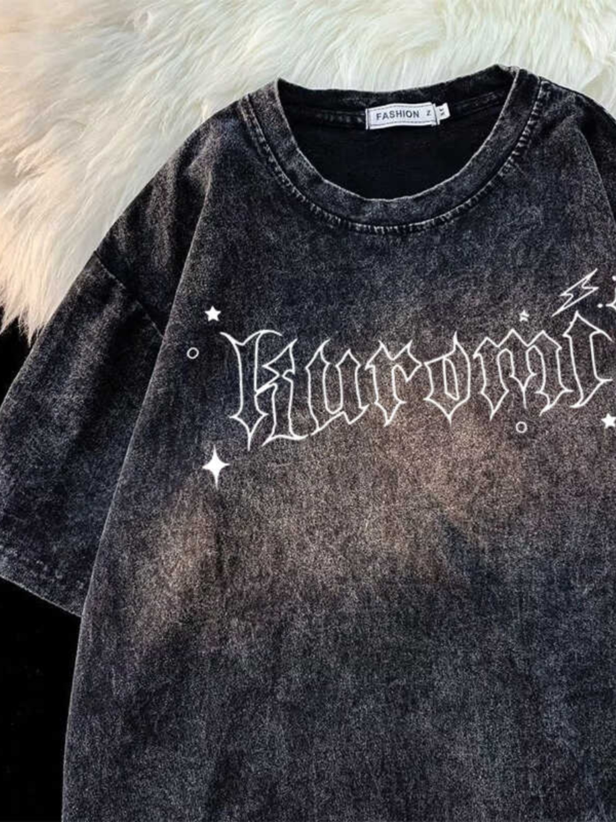 Japanese Kuromi Print Vintage Black Cotton Short Sleeve T-Shirt for Men, Loose Fit High Street Trendy Wear Japanese Kuromi Print Vintage Black Cotton Short Sleeve T-Shirt for Men, Loose Fit High Street Trendy Wear