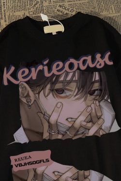 Japanese Retro Cartoon Anime Short Sleeve T-Shirt for Men and Women, Plus Size, Loose Fit, Pure Cotton, Y2K Couple Style