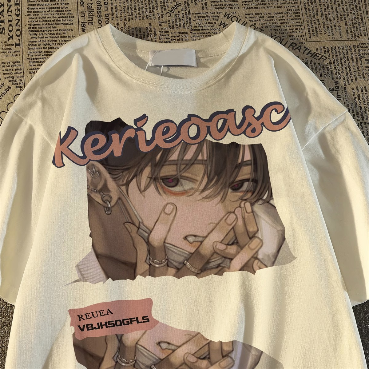 Japanese Retro Cartoon Anime Short Sleeve T-Shirt for Men and Women, Plus Size, Loose Fit, Pure Cotton, Y2K Couple Style Japanese Retro Cartoon Anime Short Sleeve T-Shirt for Men and Women, Plus Size, Loose Fit, Pure Cotton, Y2K Couple Style