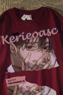 Japanese Retro Cartoon Anime Short Sleeve T-Shirt for Men and Women, Plus Size, Loose Fit, Pure Cotton, Y2K Couple Style