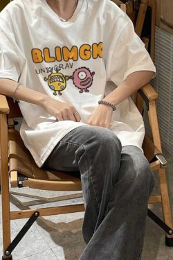 Japanese Retro Lazy Chic Short Sleeve T-Shirt for Men & Women, Plus Size Loose Fit Pure Cotton Couple Outfit