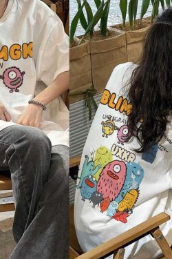 Japanese Retro Lazy Chic Short Sleeve T-Shirt for Men & Women, Plus Size Loose Fit Pure Cotton Couple Outfit