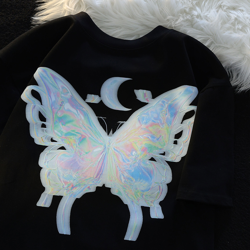 Japanese-Style Butterfly Print Cotton Short Sleeve T-Shirt for Men and Women, Plus Size Loose Summer Couple Top Japanese-Style Butterfly Print Cotton Short Sleeve T-Shirt for Men and Women, Plus Size Loose Summer Couple Top