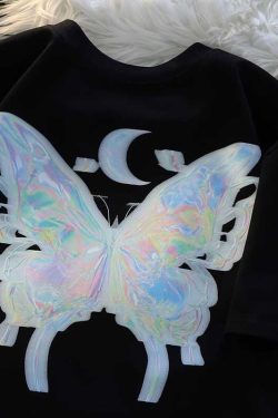 Japanese-Style Butterfly Print Cotton Short Sleeve T-Shirt for Men and Women, Plus Size Loose Summer Couple Top
