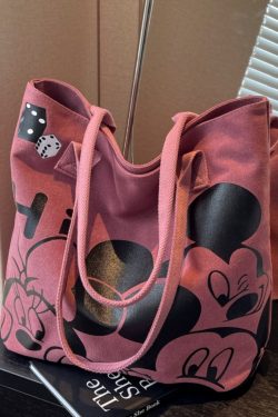Japanese-Style Cartoon Canvas Tote Bag for Women - 2025 Large Capacity Student Shoulder Bag for Class and Commuting