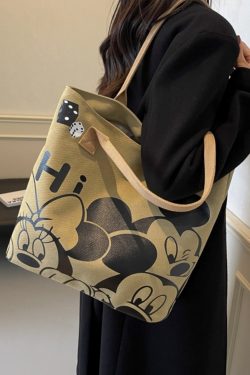 Japanese-Style Cartoon Canvas Tote Bag for Women - 2025 Large Capacity Student Shoulder Bag for Class and Commuting