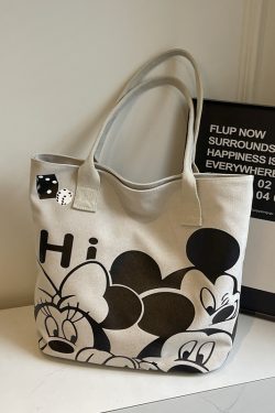 Japanese-Style Cartoon Canvas Tote Bag for Women - 2025 Large Capacity Student Shoulder Bag for Class and Commuting