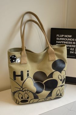 Japanese-Style Cartoon Canvas Tote Bag for Women - 2025 Large Capacity Student Shoulder Bag for Class and Commuting
