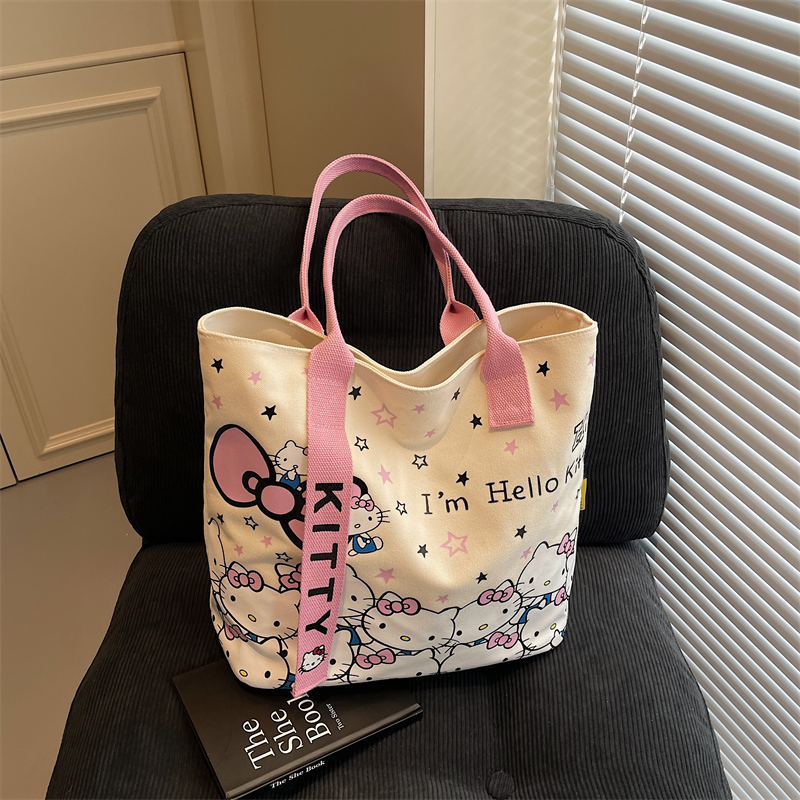 Japanese-Style Cartoon Canvas Tote Bag for Women - Large Capacity Student Shoulder Bag for Summer Commuting and Classes Japanese-Style Cartoon Canvas Tote Bag for Women - Large Capacity Student Shoulder Bag for Summer Commuting and Classes