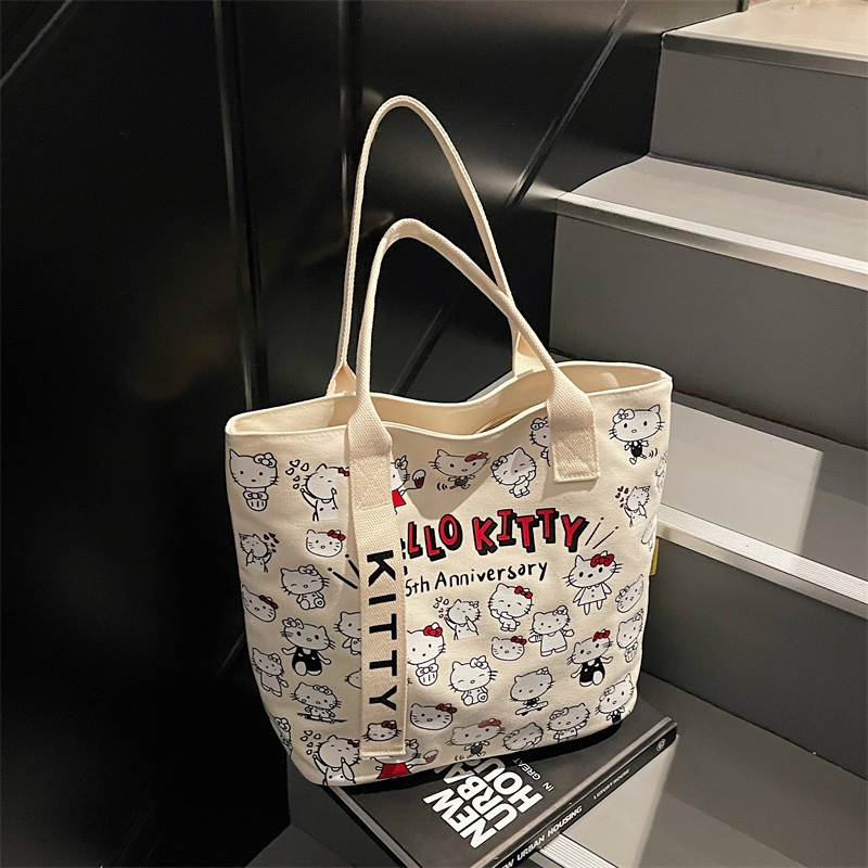 Japanese-Style Cartoon Canvas Tote Bag for Women - Large Capacity Student Shoulder Bag for Summer Commuting and Classes Japanese-Style Cartoon Canvas Tote Bag for Women - Large Capacity Student Shoulder Bag for Summer Commuting and Classes