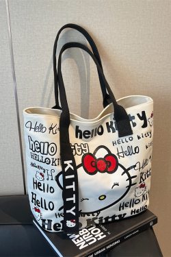 Japanese-Style Cartoon Canvas Tote Bag for Women - Large Capacity Student Shoulder Bag for Summer Commuting and Classes