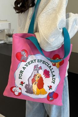 Japanese-Style Cartoon Canvas Tote Bag for Women, Large Capacity Commuter Shoulder Bag for Students, Hand-Held Book Bag