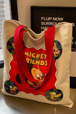 Japanese-Style Cartoon Canvas Tote Bag for Women, Large Capacity Commuter Shoulder Bag for Students, Hand-Held Book Bag