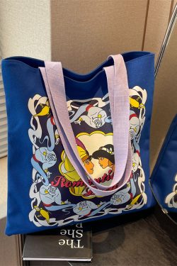Japanese-Style Cartoon Canvas Tote Bag for Women, Large Capacity Commuter Shoulder Bag for Students, Hand-Held Book Bag