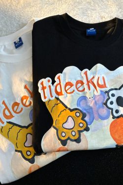 Japanese-Style Cartoon Graffiti Short Sleeve T-Shirt for Men & Women, Plus Size, Trendy Couple Outfit, Casual Streetwear