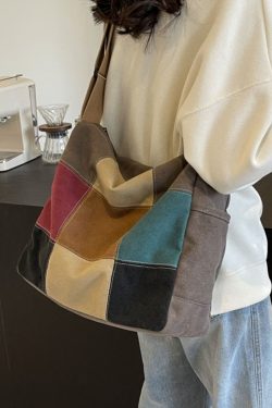 Japanese-Style Color-Blocking Retro Canvas Bag - Large Capacity Women's Shoulder Crossbody Bag for Students, 2025 Trend