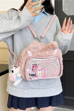 Japanese-Style Cute Cartoon Plush Crossbody Backpack for Spring/Summer 2025 - Trendy Hot Girl Double Shoulder Bag