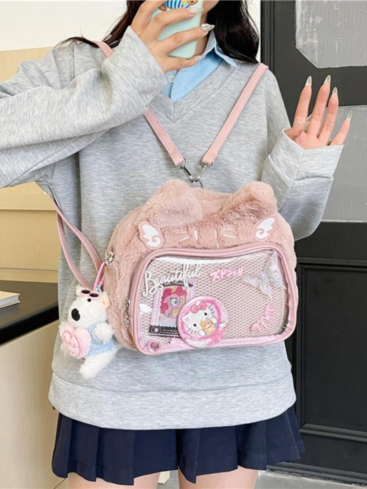 Japanese-Style Cute Cartoon Plush Crossbody Backpack for Spring/Summer 2025 - Trendy Hot Girl Double Shoulder Bag Japanese-Style Cute Cartoon Plush Crossbody Backpack for Spring/Summer 2025 - Trendy Hot Girl Double Shoulder Bag