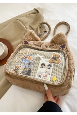 Japanese-Style Cute Cartoon Plush Crossbody Backpack for Spring/Summer 2025 - Trendy Hot Girl Double Shoulder Bag