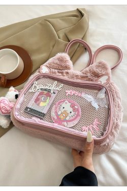 Japanese-Style Cute Cartoon Plush Crossbody Backpack for Spring/Summer 2025 - Trendy Hot Girl Double Shoulder Bag