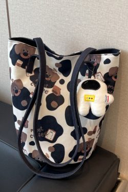 Japanese-Style Floral Canvas Bucket Bag for Women - 2025 Versatile Large Capacity Shoulder Tote for Commuting