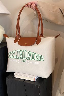Japanese-Style Large Capacity Canvas Tote Bag for Women - 2025 Spring Summer Letter Print Handheld Shoulder Commuter Bag