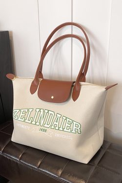 Japanese-Style Large Capacity Canvas Tote Bag for Women - 2025 Spring Summer Letter Print Handheld Shoulder Commuter Bag