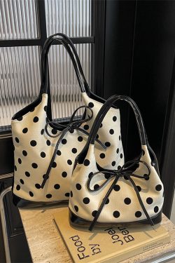 Japanese-Style Minimalist Polka Dot Bucket Bag for Women – Large Capacity Tote with Bow, 2025 Trendy Design