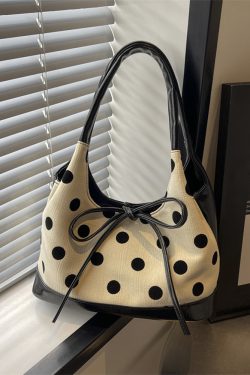 Japanese-Style Minimalist Polka Dot Bucket Bag for Women – Large Capacity Tote with Bow, 2025 Trendy Design