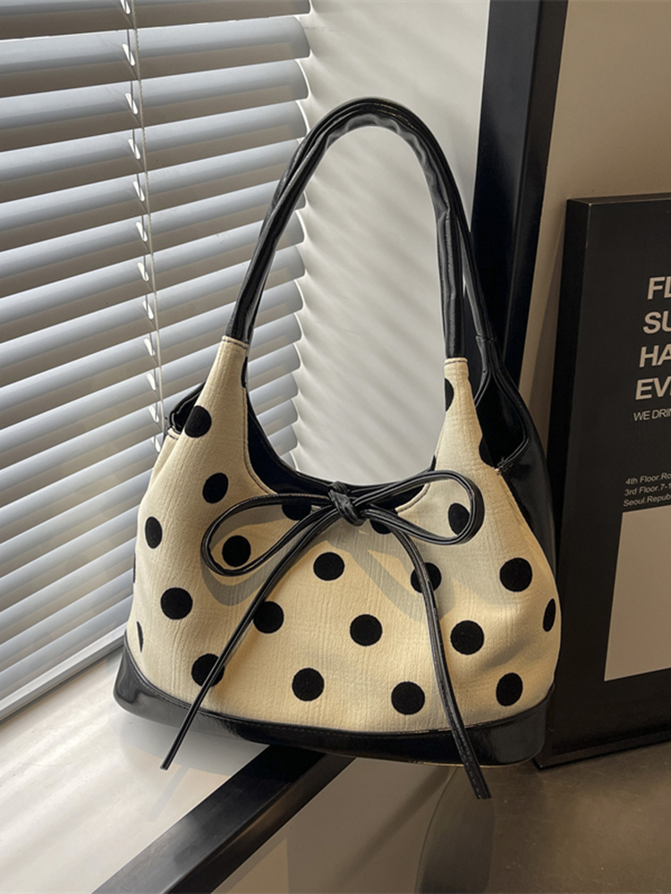 Japanese-Style Minimalist Polka Dot Bucket Bag for Women – Large Capacity Tote with Bow, 2025 Trendy Design Japanese-Style Minimalist Polka Dot Bucket Bag for Women – Large Capacity Tote with Bow, 2025 Trendy Design